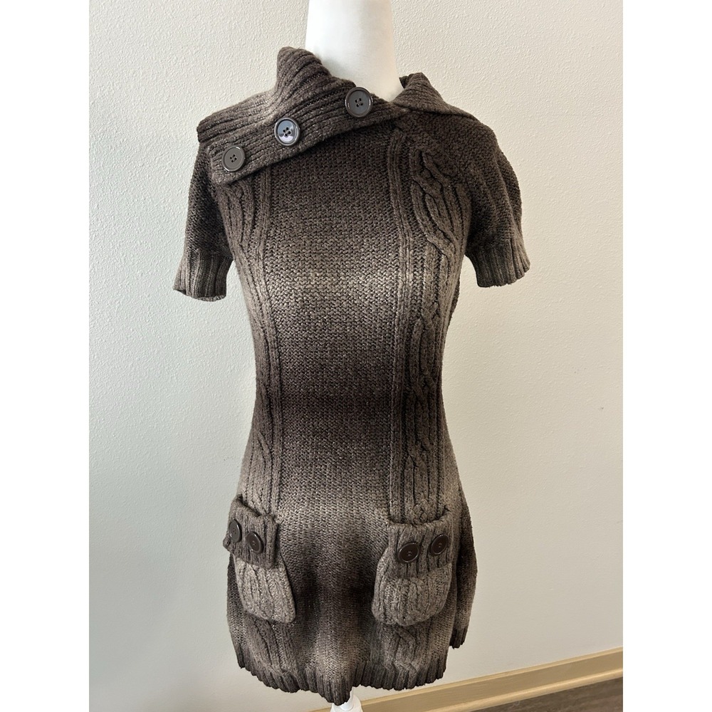 Y2K Brown Ombré Knit Button Sweater Dress Soft Girl Grunge Indie